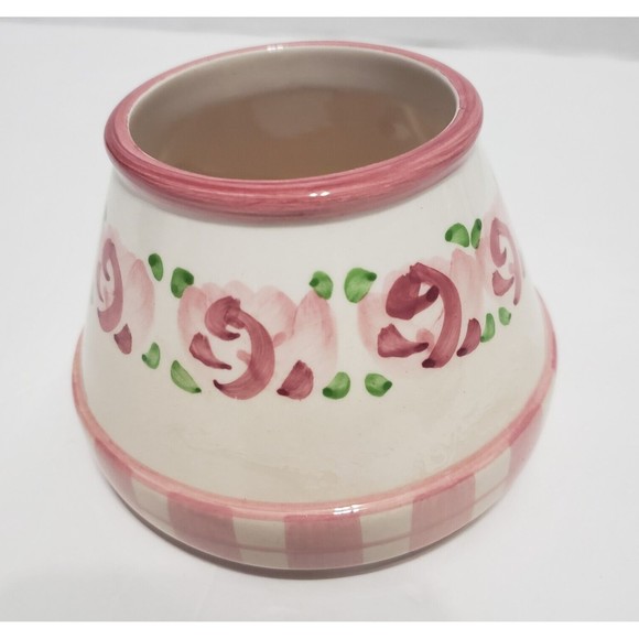 Small Candle Holder Shade Topper Waxcessories Ceramic Pink Flowers White Flaw - Picture 1 of 10